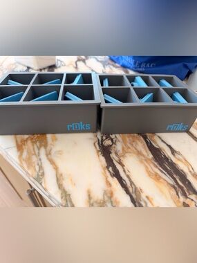 Set of 2 - Roks Ice Cube Tray with Blue Inserts - $$ happy face , peace , heart